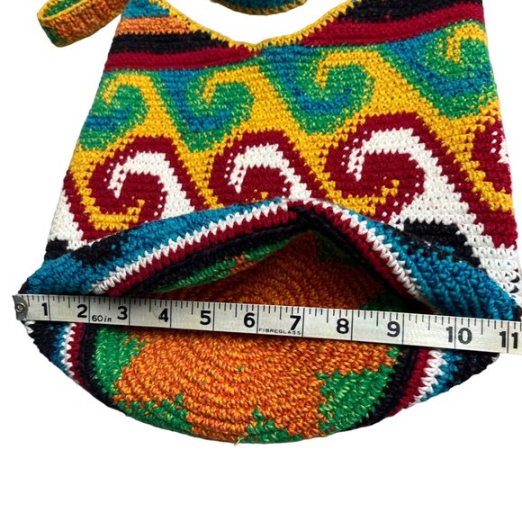 Boho Crochet Multicolor 14" Festival Shoulder Crossbody Artisan Hippie Bag Purse - Picture 9 of 10